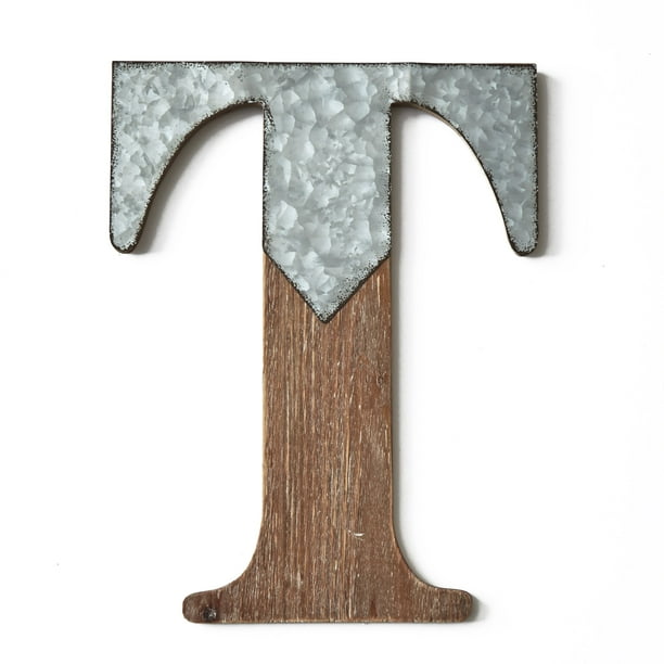 Wood & Metal Wall Letters Decorative Galvanized Rustic Wall Art T