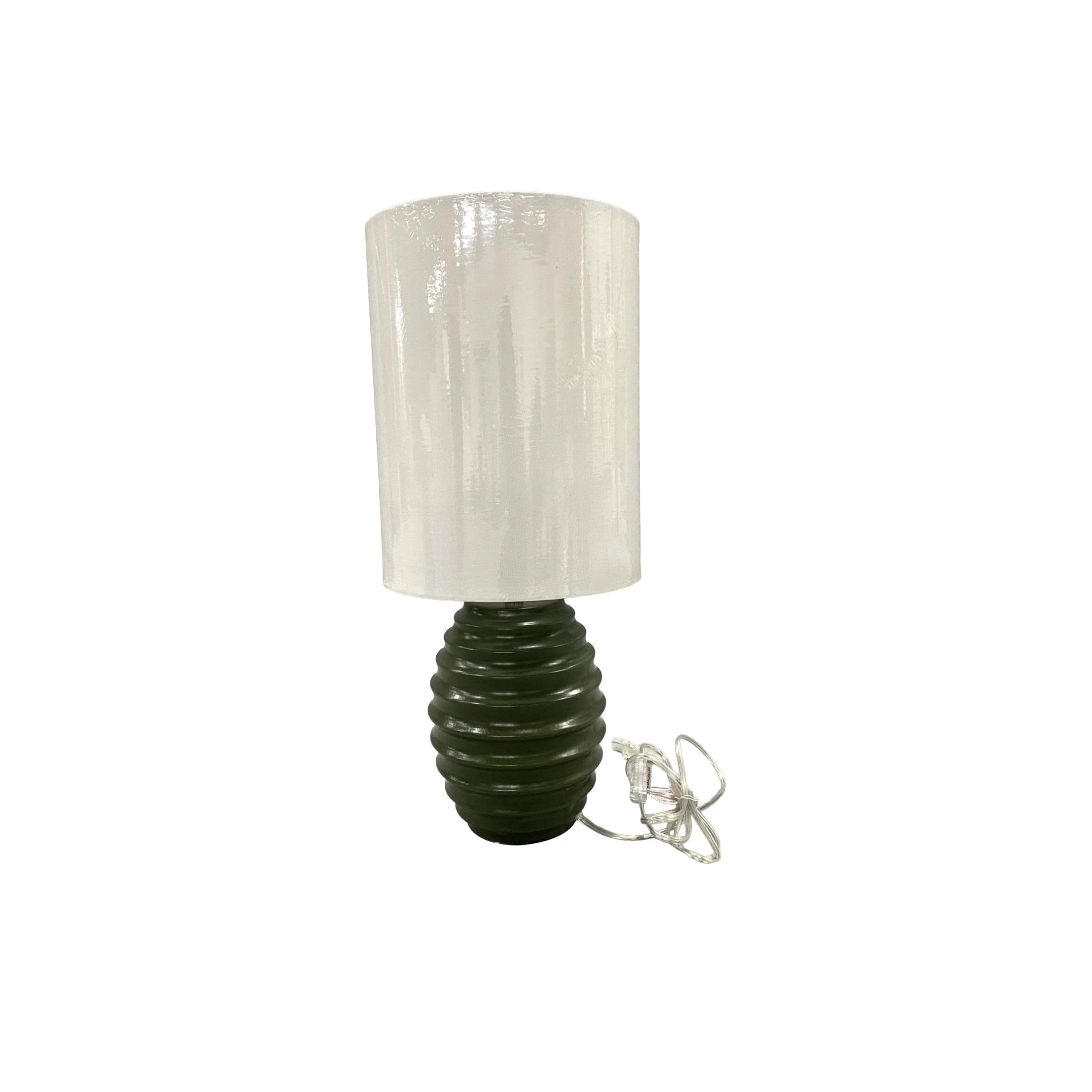 DecMode 24" Handmade Ribbed Green Table Lamp with White Linen Shade