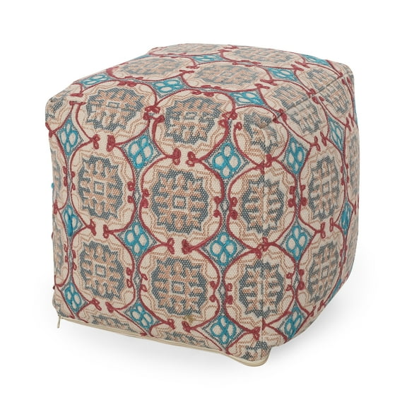 Noble House Cube Bohemian Fabric Pouf