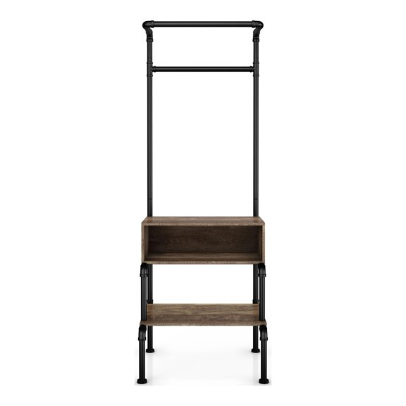 Furniture of America Tussem Rustic Wood 3-Shelf Hall Tree in Reclaimed Oak