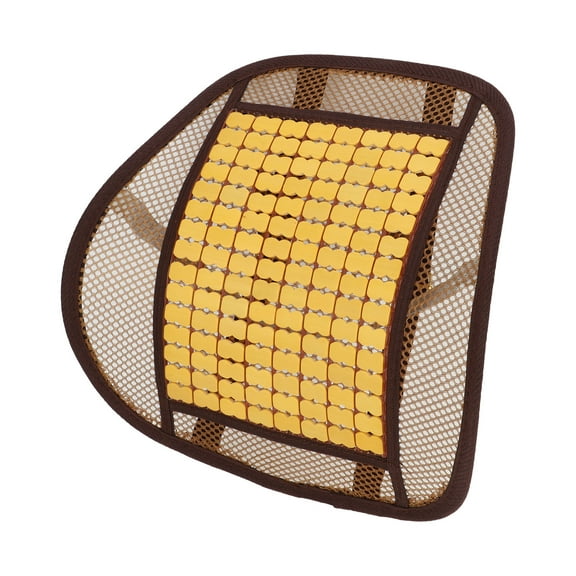 Unique Bargains Car Seat Cover Bamboo Bead Lumbar Massage Lumbar Cushion 41x43cm Mesh Beige 1 Pc