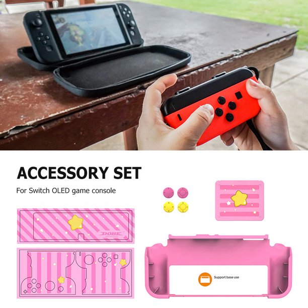 Kuymtek Carcasa de la carcasa para Switch OLED Game Console Cover Stickers Thumb Grips Cap Set