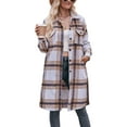 thumbnail image 2 of Arvbitana Women's Long Plaid Print Jacket Lapel Button Pockets Shirt Coat Long Sleeve Shacket Fall Casual Outerwear S M L XL, 2 of 7