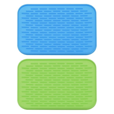 Uxcell Silicone Dish Drying Mat Set, 2 Pcs 8.5" x 6" Under Drain Pad Heat Resistant for Kitchen - Blue Green