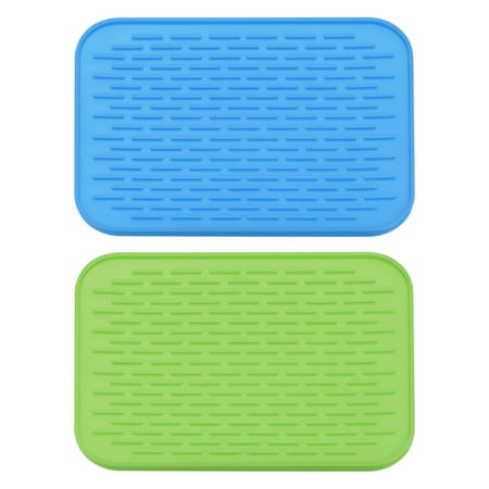 

Uxcell Silicone Dish Drying Mat Set 2 Pcs 8.5 x 6 Under Sink Drain Pad Heat Resistant for Kitchen - Blue Green