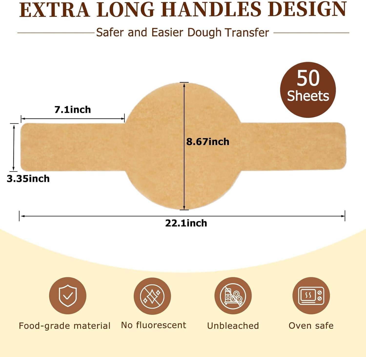 Parchment Bread Sling for Dutch Oven, Disposable Bread Baking Mat with Long Handles, 50 Pcs Unbleached Parchment Paper for Air Fryer, Sourdough Transfer