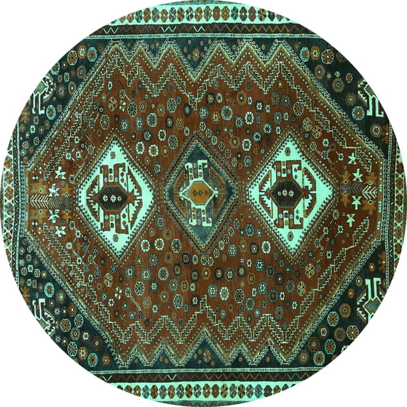 Ahgly Company Machine Washable Indoor Round Persian Turquoise Blue Traditional Area Rugs, 7' Round