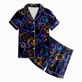 thumbnail image 4 of KPOPLK Girls Short Sleeve Halloween Pajamas Set for Kids Cute Print Collared Tops and Shorts Pjs Set Satin Silk Lightweight Kids Halloween 2 Pieces Outift,Size 4-5 Years, 4 of 5