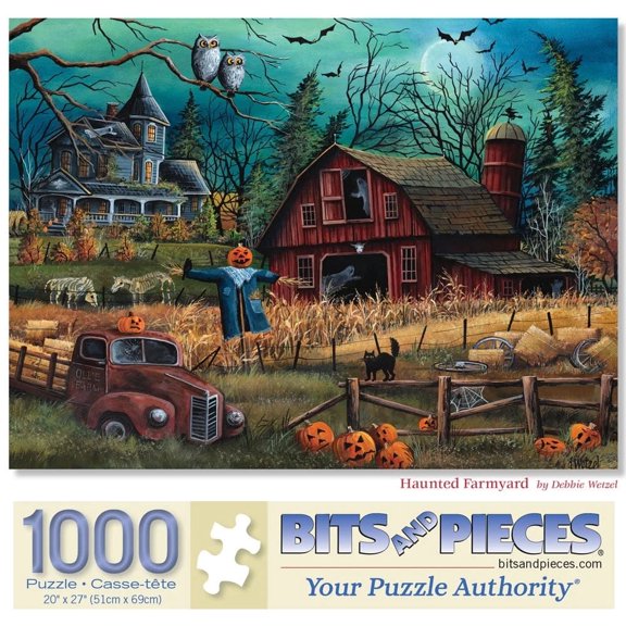 Bits and Pieces Jigsaw Puzzles Halloween Farm Scarecrow Haunted Farmyard 1000 Pieces For Adults 20" x 27"