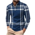thumbnail image 2 of Blczomt Blue Men Polo Shirts Polo Plaid Long Sleeve Dress Shirt Casual Half Zip Color Block Mens Clothes Trendy, 2 of 3