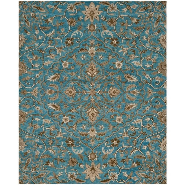 Safavieh Bella Collection BEL673C Handmade Blue and Taupe Premium Wool Square Area Rug (5' Square)