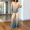 thumbnail image 5 of Hvogkswy Pajamas for Women Set Long Sleeve V Neck Tops and Drawstring Pockets Trousers Oversized 2 Piece Outfits Lightweight Breathable Casual Lounge Sets, 5 of 6