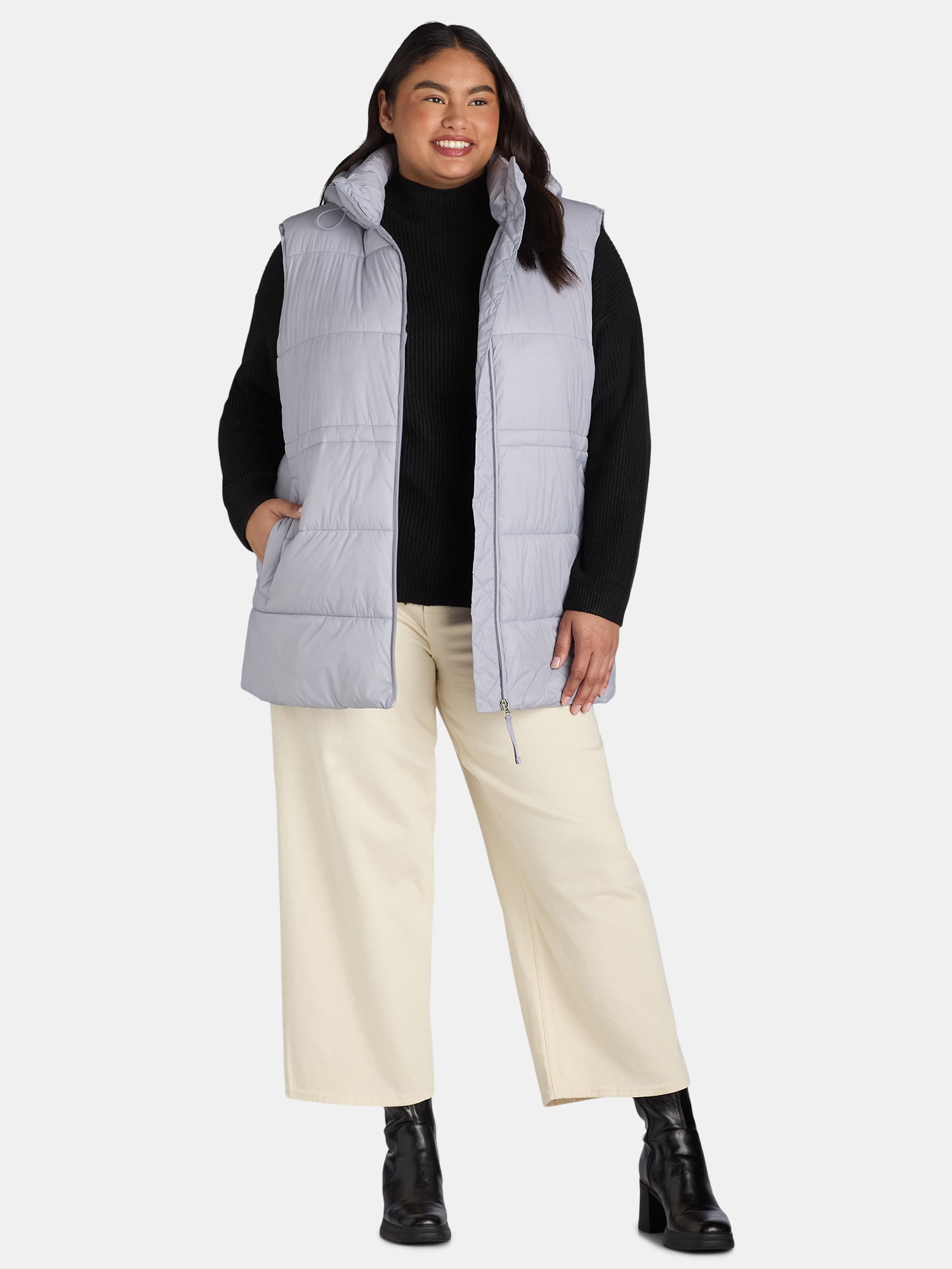 Ozark Trail Women's and Women's Plus Hooded Puffer Vest, Mid Ozark Trail Women's and Women's Plus Hooded Puffer Vest, Mid
