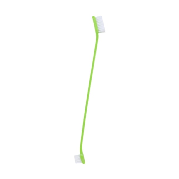 Cepillo de dientes portátil de doble cabezal para mascotas con cerdas suaves, ideal para perros pequeños y grandes. Verde
