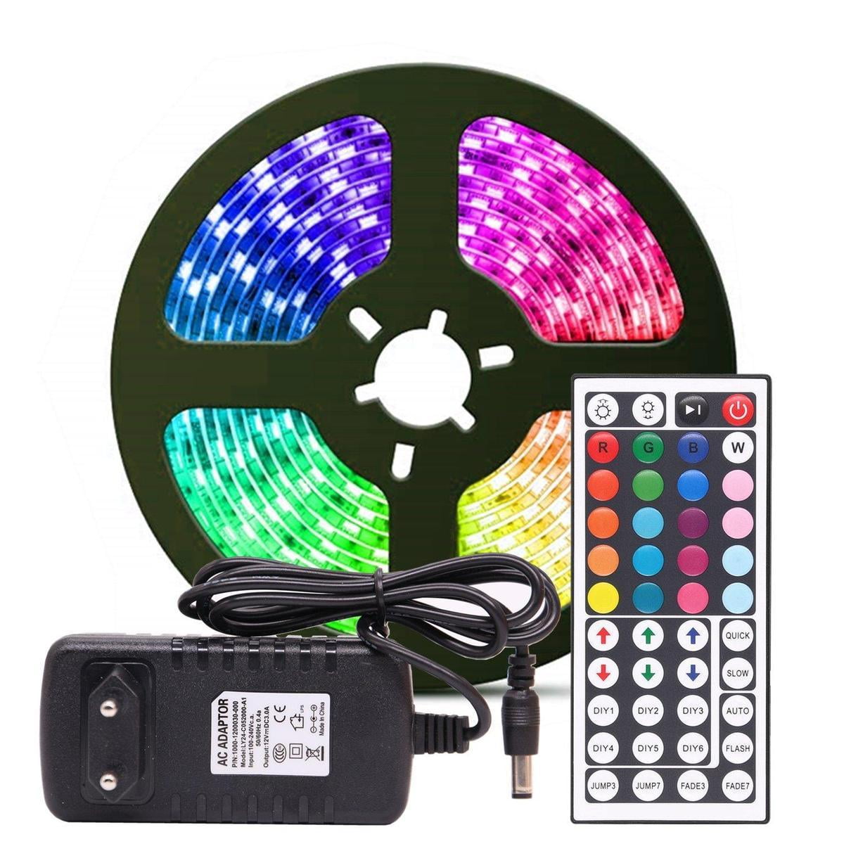 5M RGB 5050 Water-Resistant LED Strip Lights 44 Remote 16.5ft LED Light Strip - Walmart.com