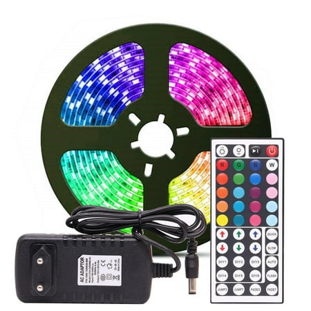 

16.4ft/5M 300LED RGB Multicolor Changing Flexible LED Rope Lights TV Backlight Tape Strip Light Kit Waterproof with 44Key IR Remote Control 8-brightness Level Memory Function 12V Power Supply