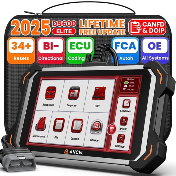 ANCEL DS600 Elite OBD2 Scanner Bidirectional Full System Scan Tool with 34 Reset Bidirectional ECU Cod-ing Oil EPB BMS CAN-FD Doip Car Diagnostic Scanner
