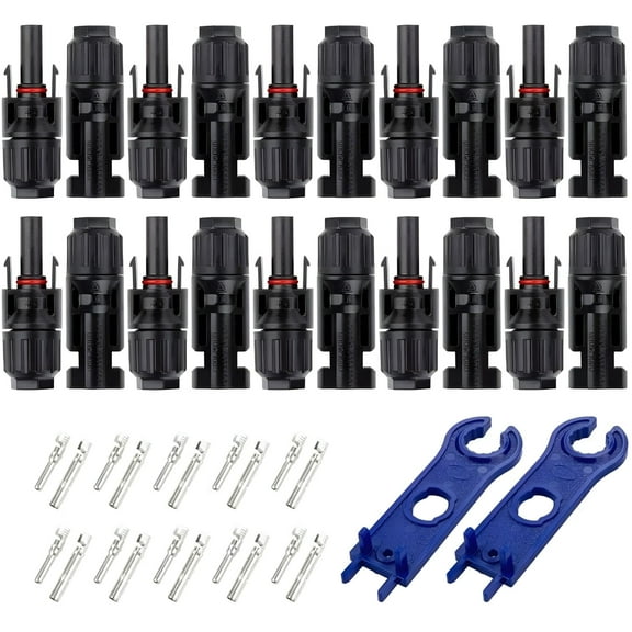 GJX 10 Pairs Male/Female Connector For Photovoltaic Systems Solar Panel Cable, Solar Panel Cable Accessories, Waterproof - Black