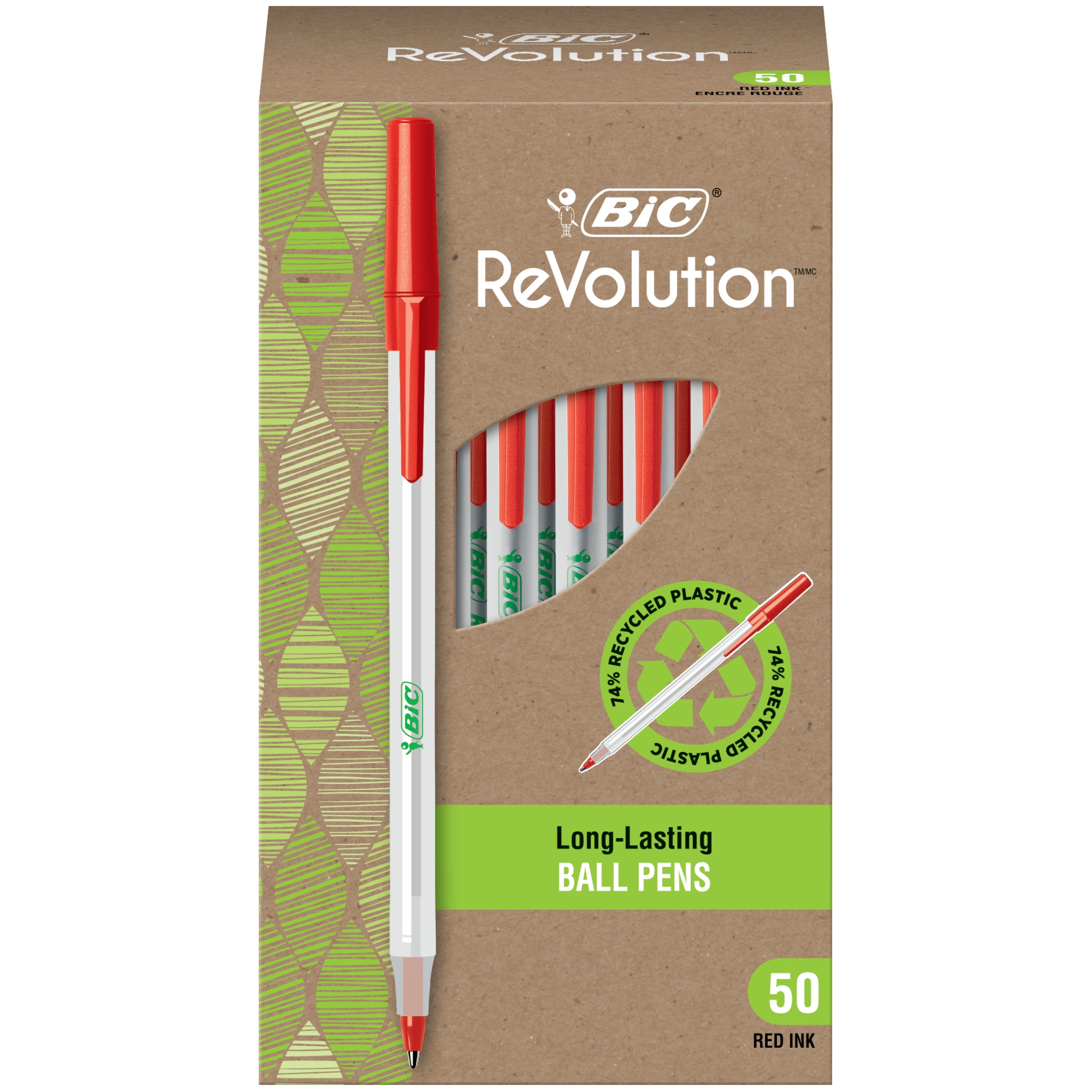 BIC® Ecolutions® Round Stic® Ball Point Pen, Red, 50 Pack