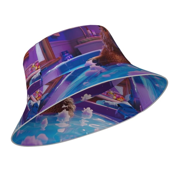 Kdxio Reflective Bucket Hat - Capybara Bathtub Fun Print Bucket Hat for Men,Women