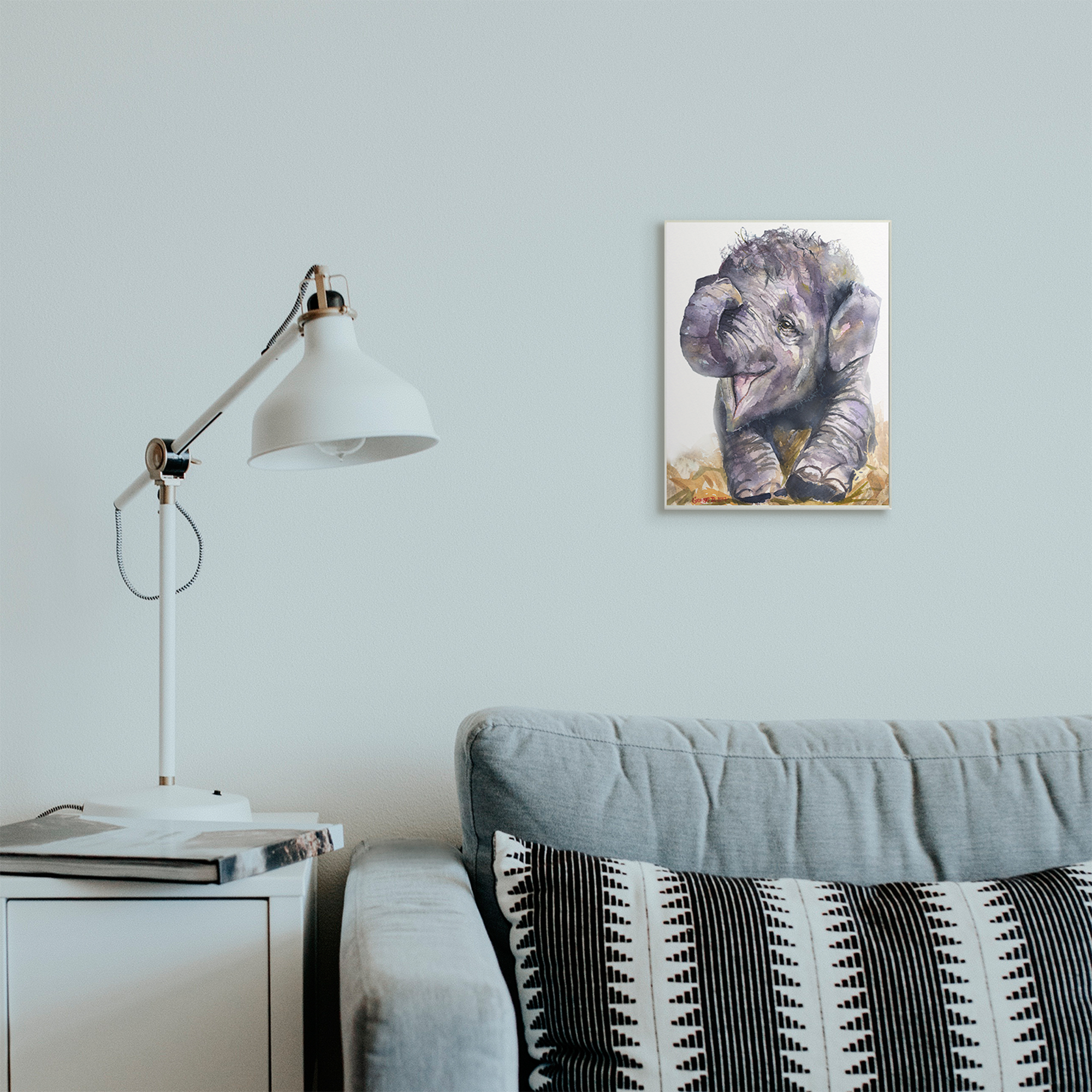 Stupell Industries Baby Elephant Yawning Adorable Safari Animal Portrait Wall Plaque, 10 x 15, Design by George Dyachenko