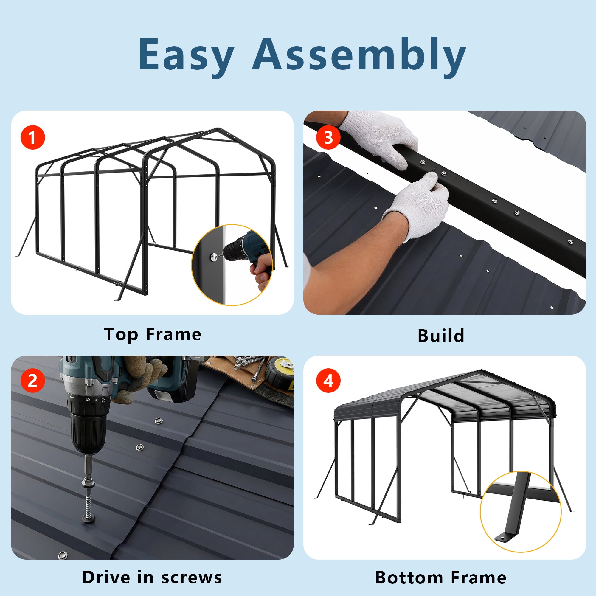 ALAULM 10x15FT Metal Carport w/Galvanized Steel Roof， Heavy Duty Car Port with Reinforced Support Rods & Windproof Anchors, All-Weather Outdoor Garage for Car, Truck, RV, Boat, Tractor