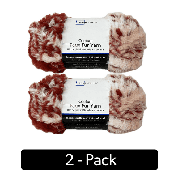 Mainstays Faux Fur Couture Yarn, 54 yd, Red, 100% Polyester, Super Bulky, Pack of 2