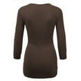 thumbnail image 2 of Made by Johnny Women's Deep V-Neck 3/4 Sleeve Slim Fitted T-Shirt Casual Cross Surplice Wrap Tops S BROWN, 2 of 6