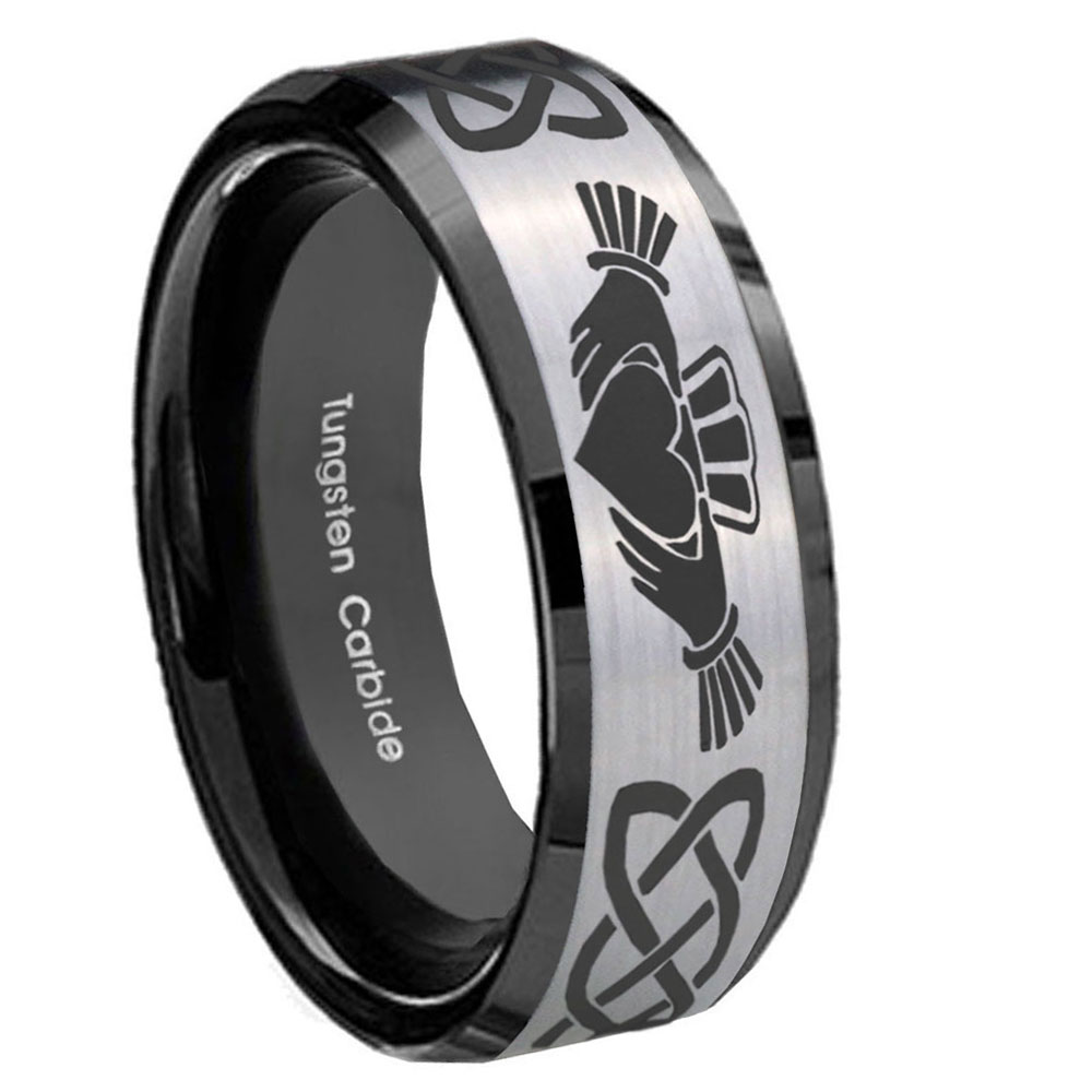 RATUNGSTEN 8mm Tungsten Irish Ring, Bevel Edges Black Tungsten