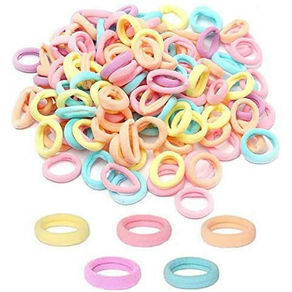 200Pcs Baby Hair Ties, Soft Cotton Toddler Hair Ties for Girls and Kids, 1 Inch Multicolor Seamless Hair Bands