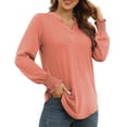 thumbnail image 3 of Camisa suelta fruncida Nikou blusa de mujer con escote en V y manga larga fruncida, 3 of 6