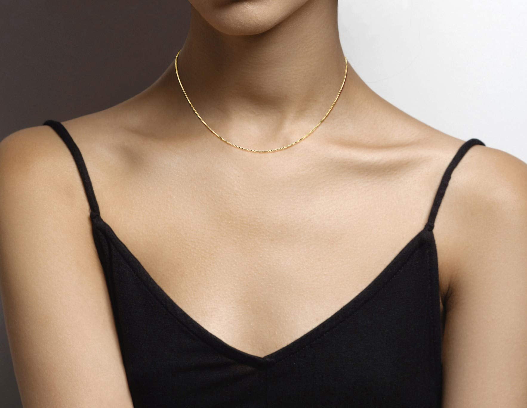 Miabella Solid 18K Gold Over 925 Sterling Silver Italian 1mm Box Chain Necklace for Women, Made in Italy (Length 16 Inches (X-Small))