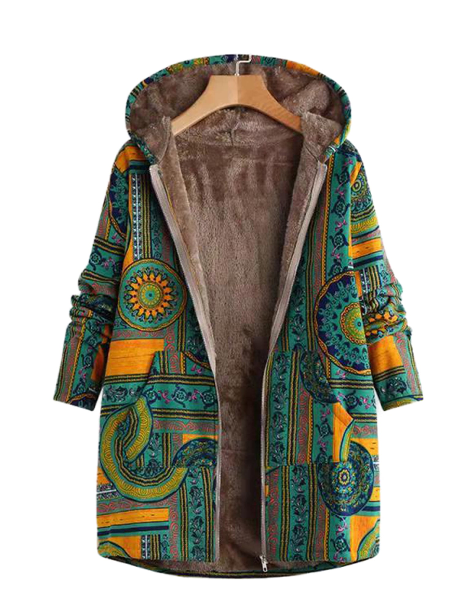 POTO Coats Women Plus Size Ladies Vintage Winter Warm Floral Coat Hooded Pockets Jacket Parka Overcoat Outwear