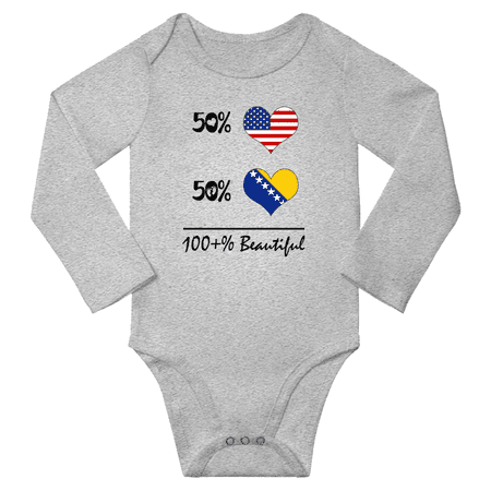 

50% Bosnian + 50% American = 100+% Beautiful Baby Long Sleeve Romper (Gray 24 Months)