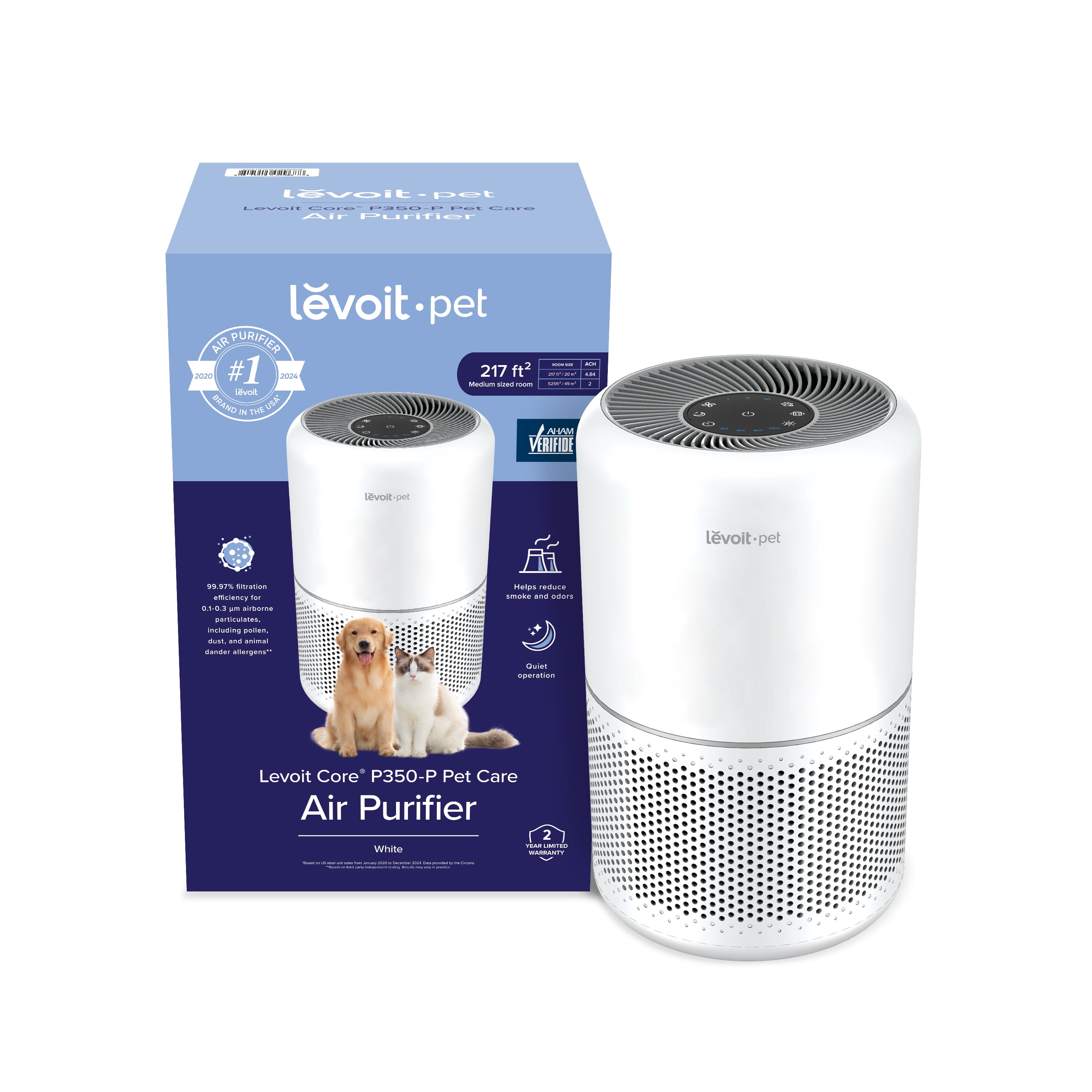 Levoit Air Purifier P350-RAC-P, for Pets, 1050 sq. ft. White