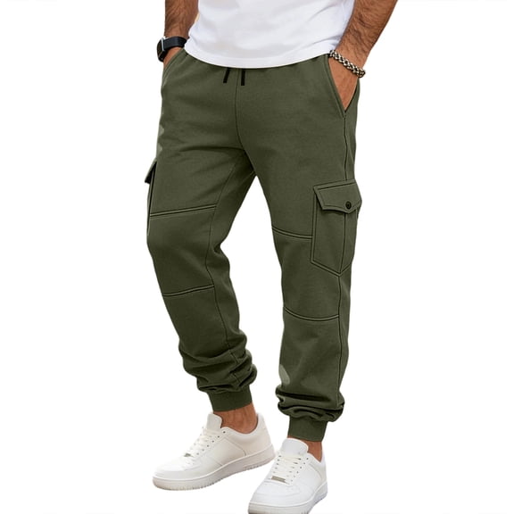 Yungyresw Fall Joggers Pants For Men Drawstring Waist Warming Tapered Athletic Trousers Soft Comfortable Casual Cargo Pants Deep Green L