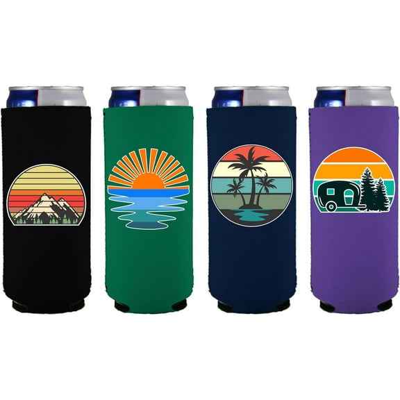 Retro Outdoor Designs Slim Can Coolie 4 Pack Set