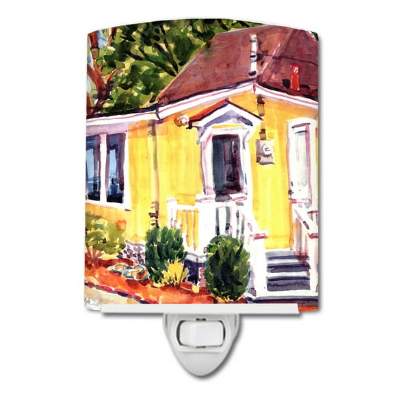 Caroline's Treasures 6045CNL Yellow Cottage at the Beach Ceramic Night Light, 6x4x3", multicolor