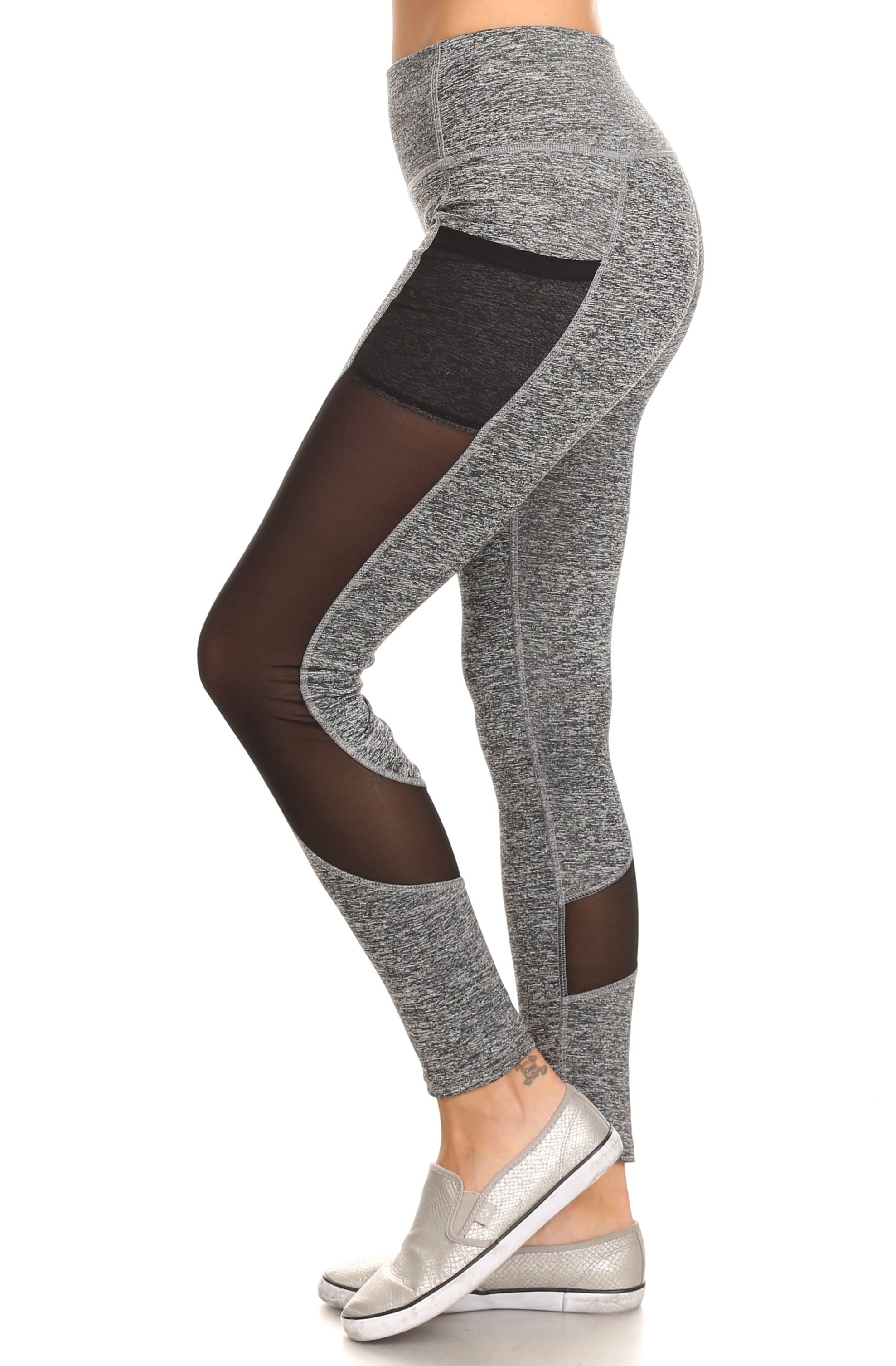 Women's Stylish Stride Mesh Panel High Waist Active Leggings, Charcoal Grey  