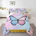 thumbnail image 2 of Feelyou Blue Pink Butterfly Queen Comforter Set, Dreamy Cartoon Animal Bedding Sets, Romantic Rose Flower Bedding Comforter Set, Lightweight Room Decor, 3 Pieces, 2 of 8
