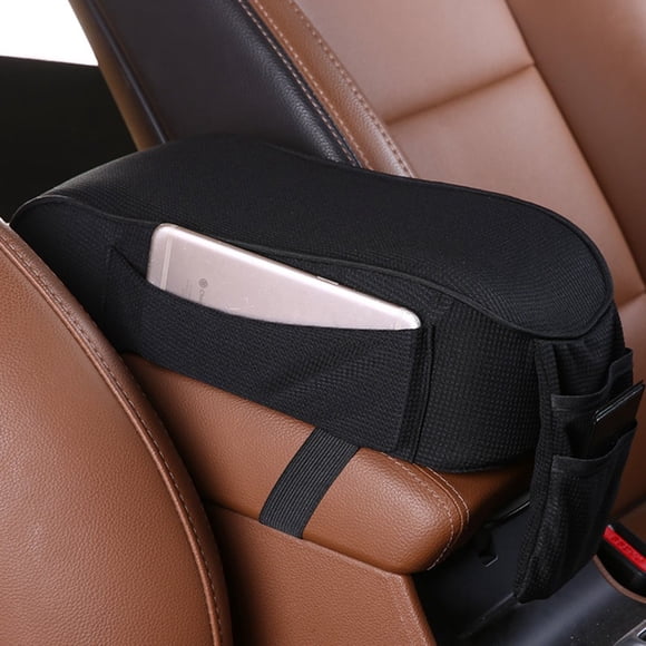 Mlovesie Auto Center Console Armrest Pillow Memory Foam Car Armrest Cushion With Phone Holder Storage Bag Universal Fit For Most Car (Black)
