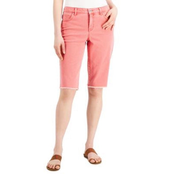 MSRP $35 Style & Co Women Mid-Rise Denim Raw-Edge Bermuda Shorts Red Size 6