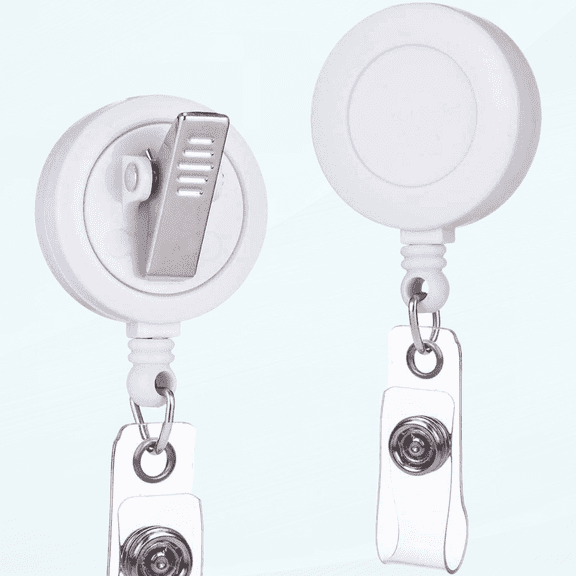 Badge Reel - 2 Pack - Retractable Badge Holder with Swivel Alligator Clip (White)