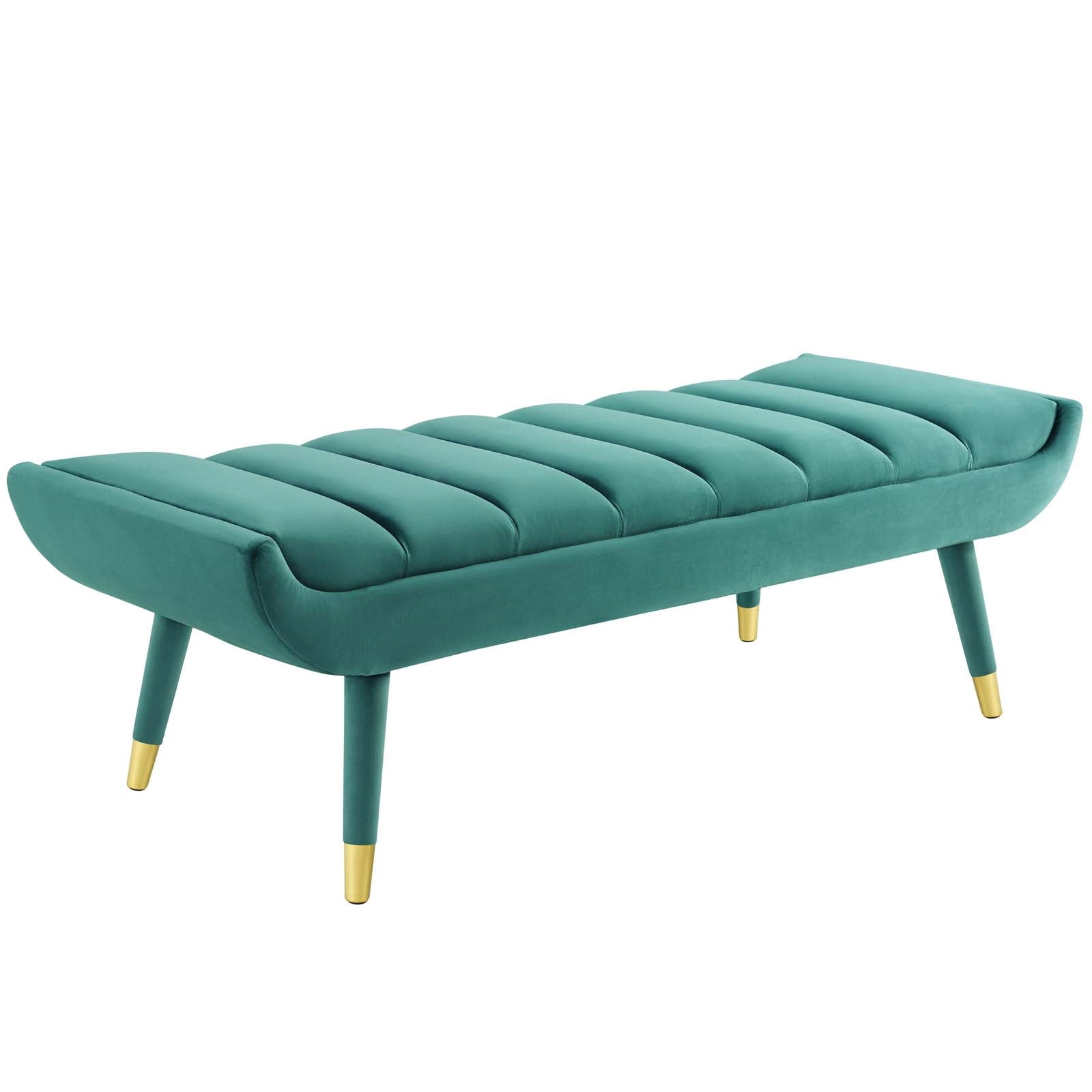 Channel Tufted Performance Velvet Accent Bench, Teal