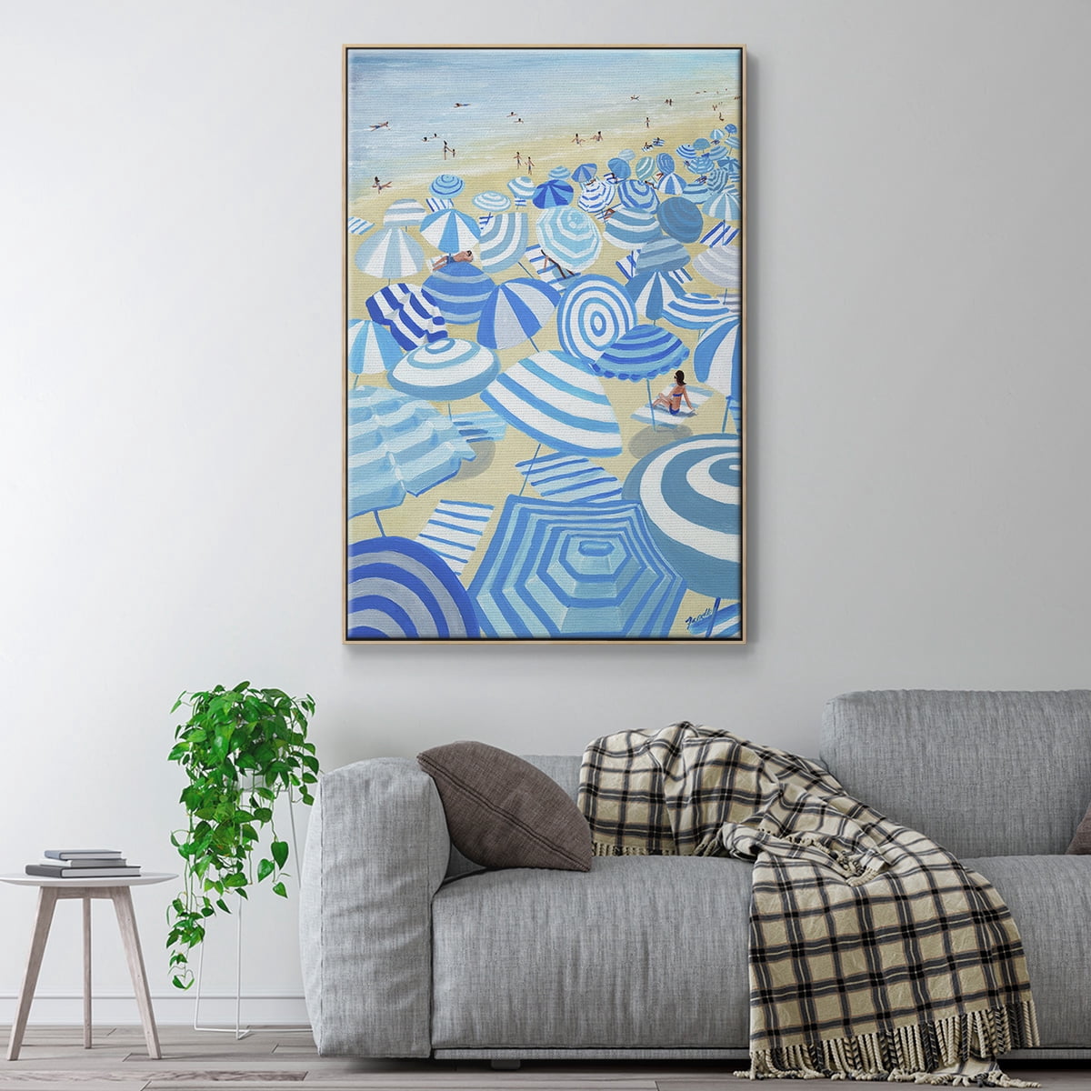 Sky Blue Beach Framed Premium Gallery Wrapped Canvas - Ready to Hang