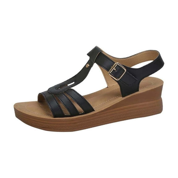 LOVZFMLL Wedge Sandals for Women Open Toe Ankle Strap Comfort Walking Sandals for Summer Casual Outdoor Beach Vacation Black 5.5