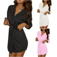 thumbnail image 3 of Meichang 3 Pack Satin Robes for Women Lace Trim 3/4 Sleeve Short Bathrobe Silk Bride Party Spa Robe Comfy Lightweight Sleepwear with Belt, 3 of 10