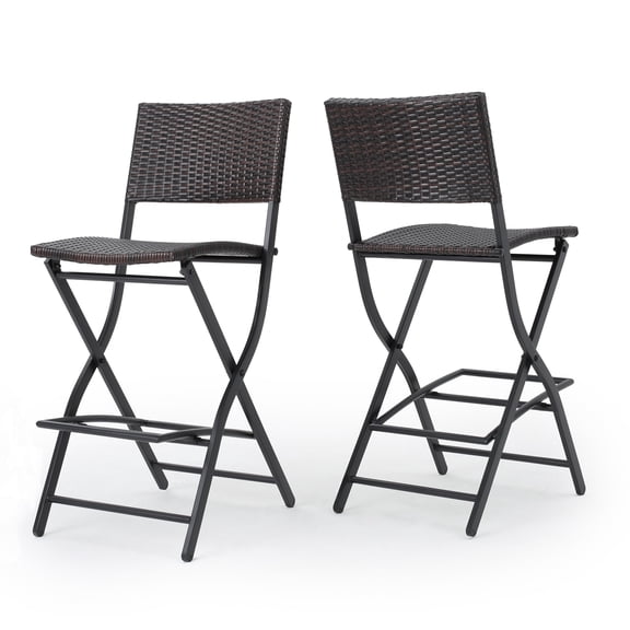 GDF Studio Monteria Outdoor Wicker 28 Inch Folding Barstools, Set of 2, Multibrown