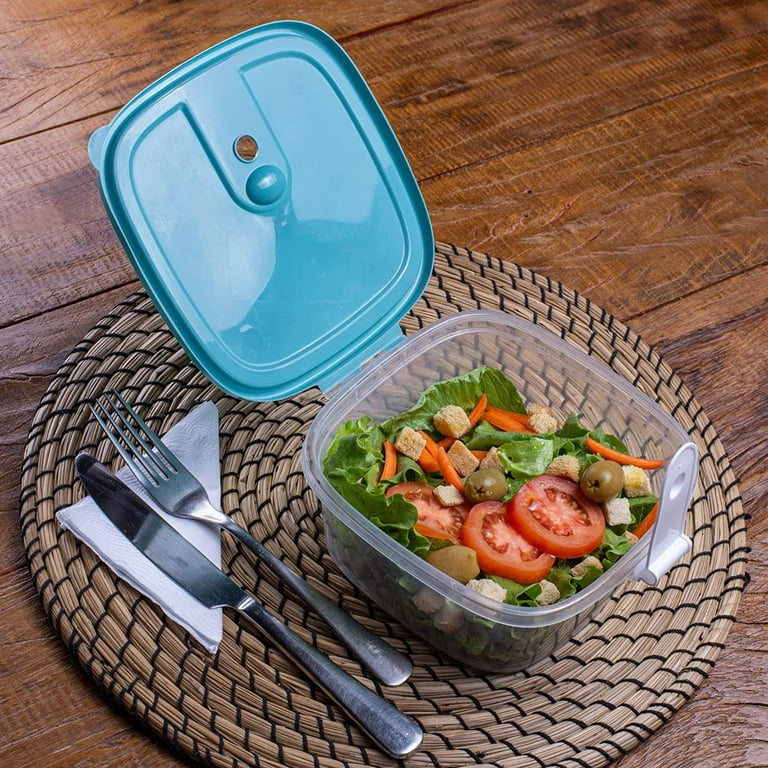Plastic Food Storage Containers w/Attached Lids. Multi Sizes Containers.  Microwave/Freezer & Dishwasher Safe - Steam Release Valve. BPA/Free (12,  Light Blue) 