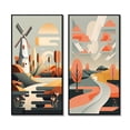 thumbnail image 2 of Designart "Graphic Retro Landscape Windmill Scene" Abstract Landscape Framed Wall Art Set Of 2 - Modern Beige Gallery Wall Frame Set For Home Decor, 2 of 6